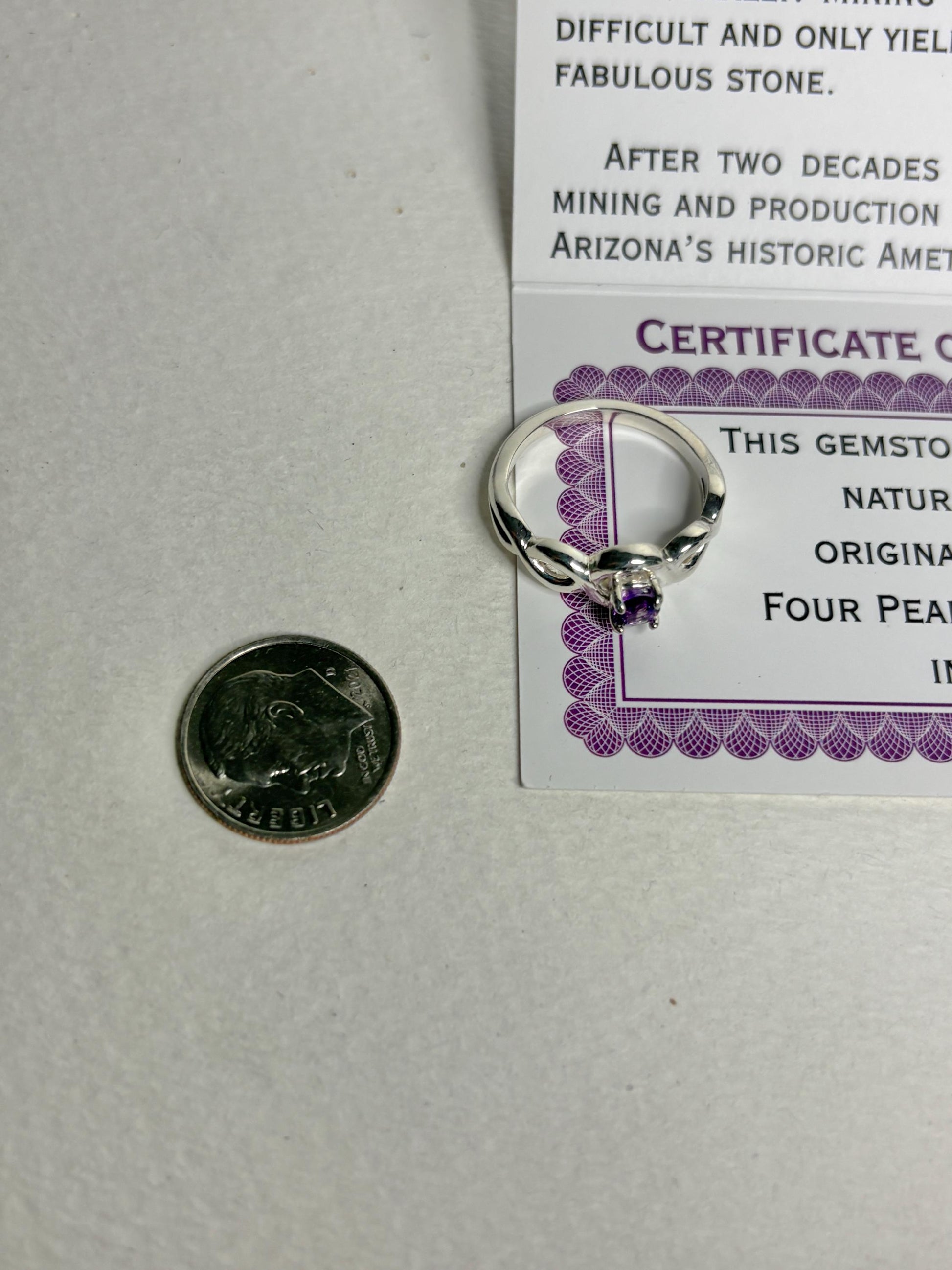 Arizona Amethyst Four Peaks Ribbon Twist Solitaire Ring Sterling Silver size 6.75 - NewLifeJewelryVault