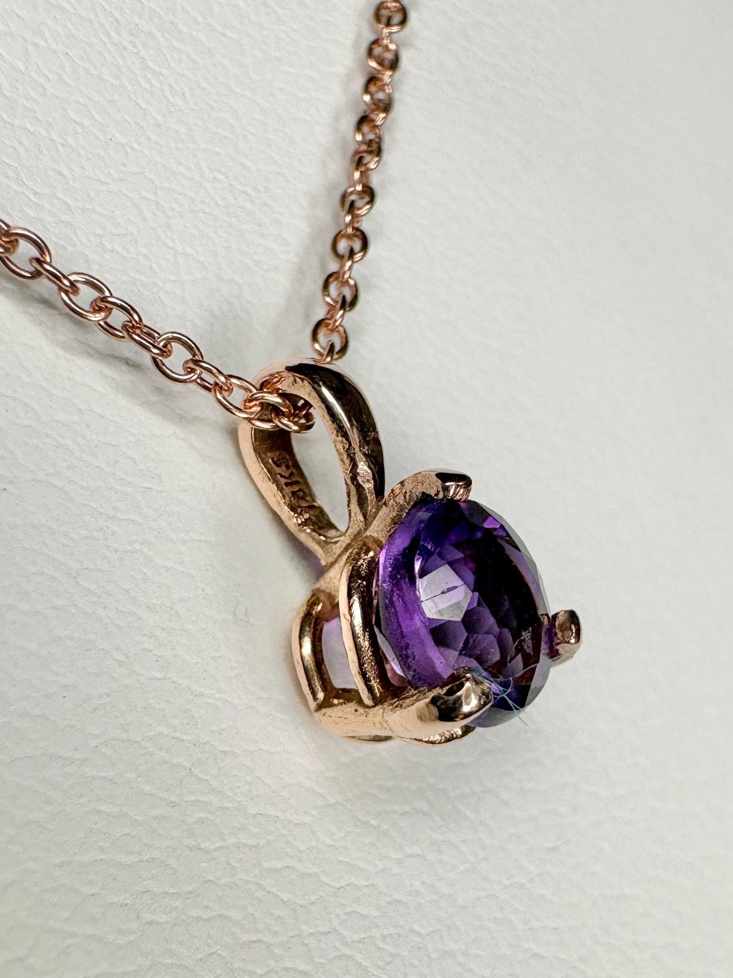 Arizona Amethyst Four Peaks Solitaire Pendant Necklace in Solid 14k Rose Gold 18" - NewLifeJewelryVault