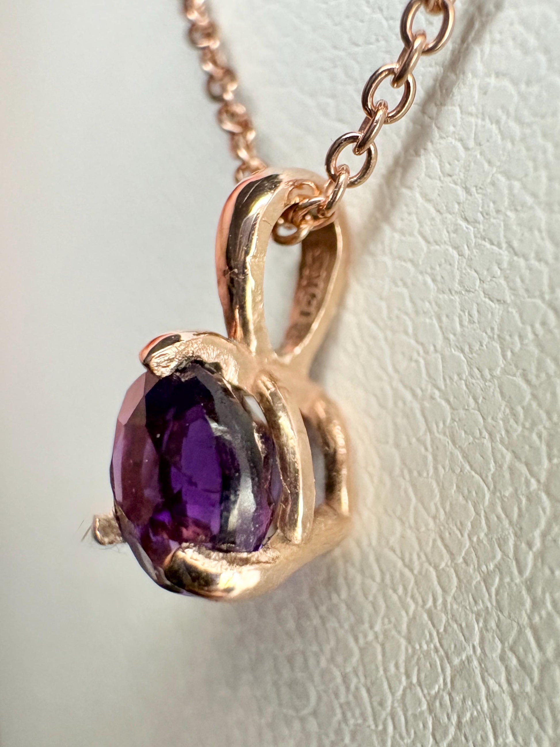 Arizona Amethyst Four Peaks Solitaire Pendant Necklace in Solid 14k Rose Gold 18" - NewLifeJewelryVault