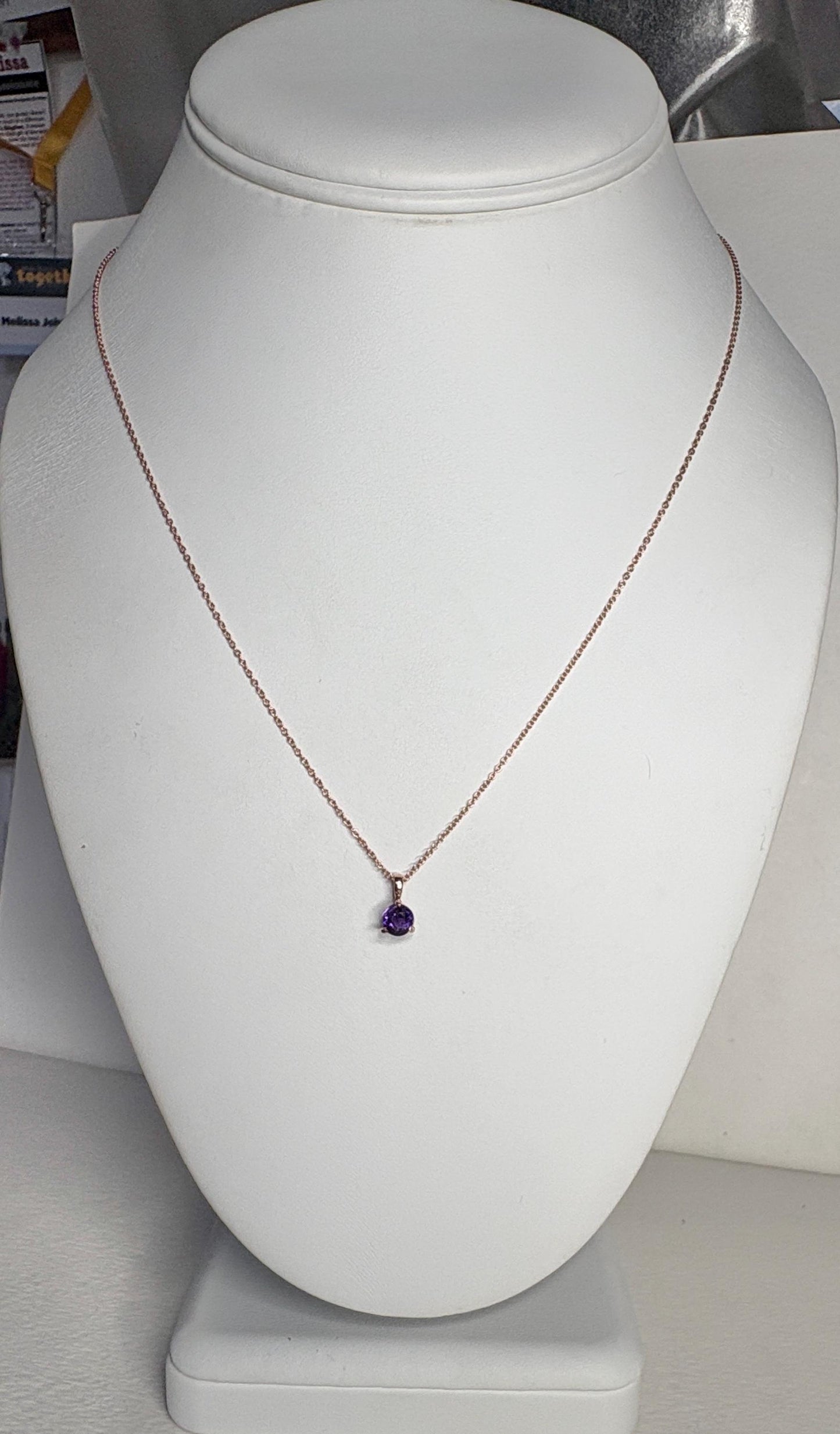 Arizona Amethyst Four Peaks Solitaire Pendant Necklace in Solid 14k Rose Gold 18" - NewLifeJewelryVault