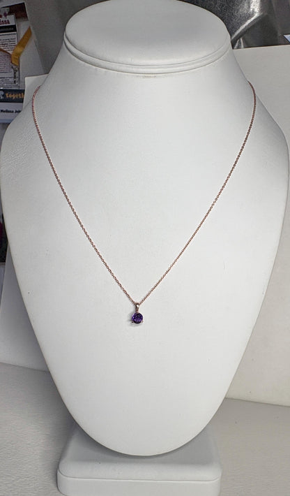 Arizona Amethyst Four Peaks Solitaire Pendant Necklace in Solid 14k Rose Gold 18" - NewLifeJewelryVault