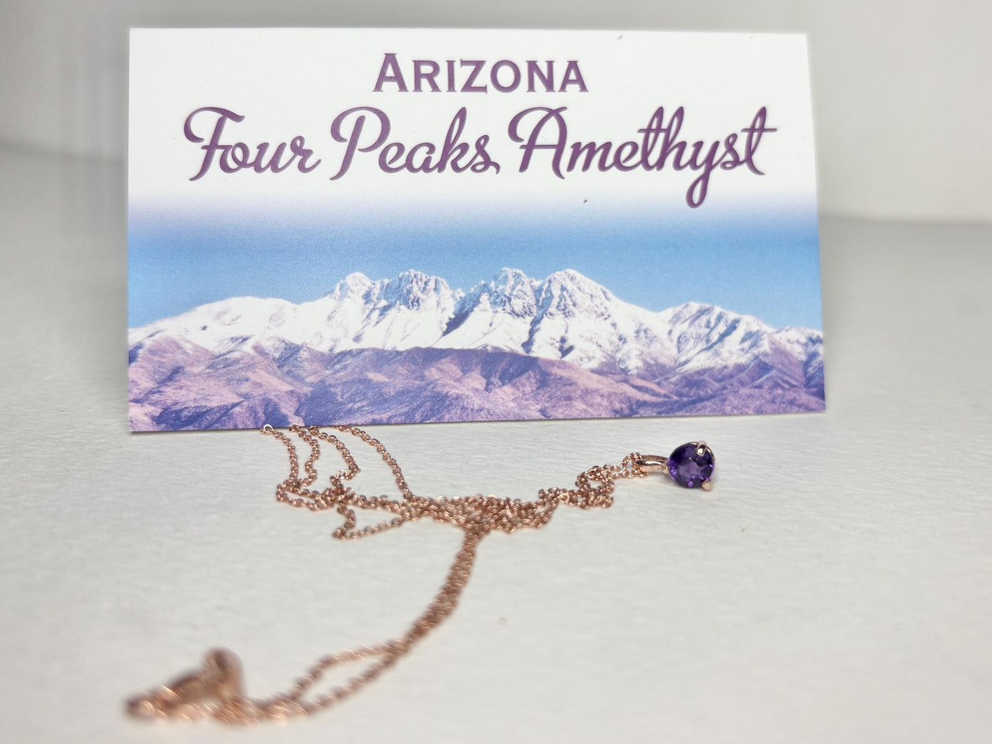 Arizona Amethyst Four Peaks Solitaire Pendant Necklace in Solid 14k Rose Gold 18" - NewLifeJewelryVault