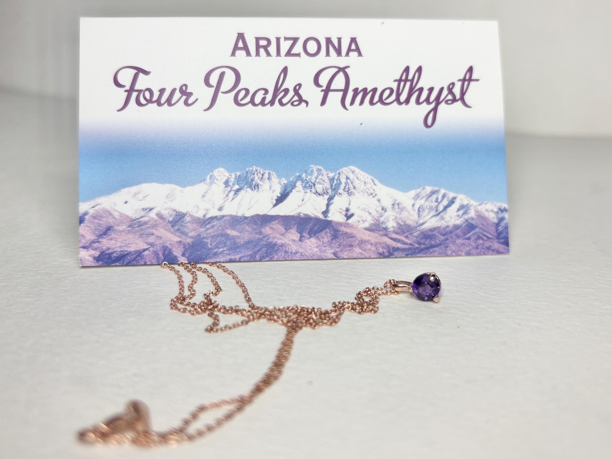 Arizona Amethyst Four Peaks Solitaire Pendant Necklace in Solid 14k Rose Gold 18" - NewLifeJewelryVault