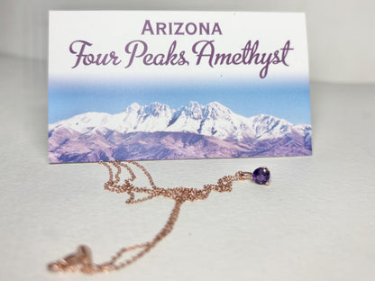 Arizona Amethyst Four Peaks Solitaire Pendant Necklace in Solid 14k Rose Gold 18" - NewLifeJewelryVault
