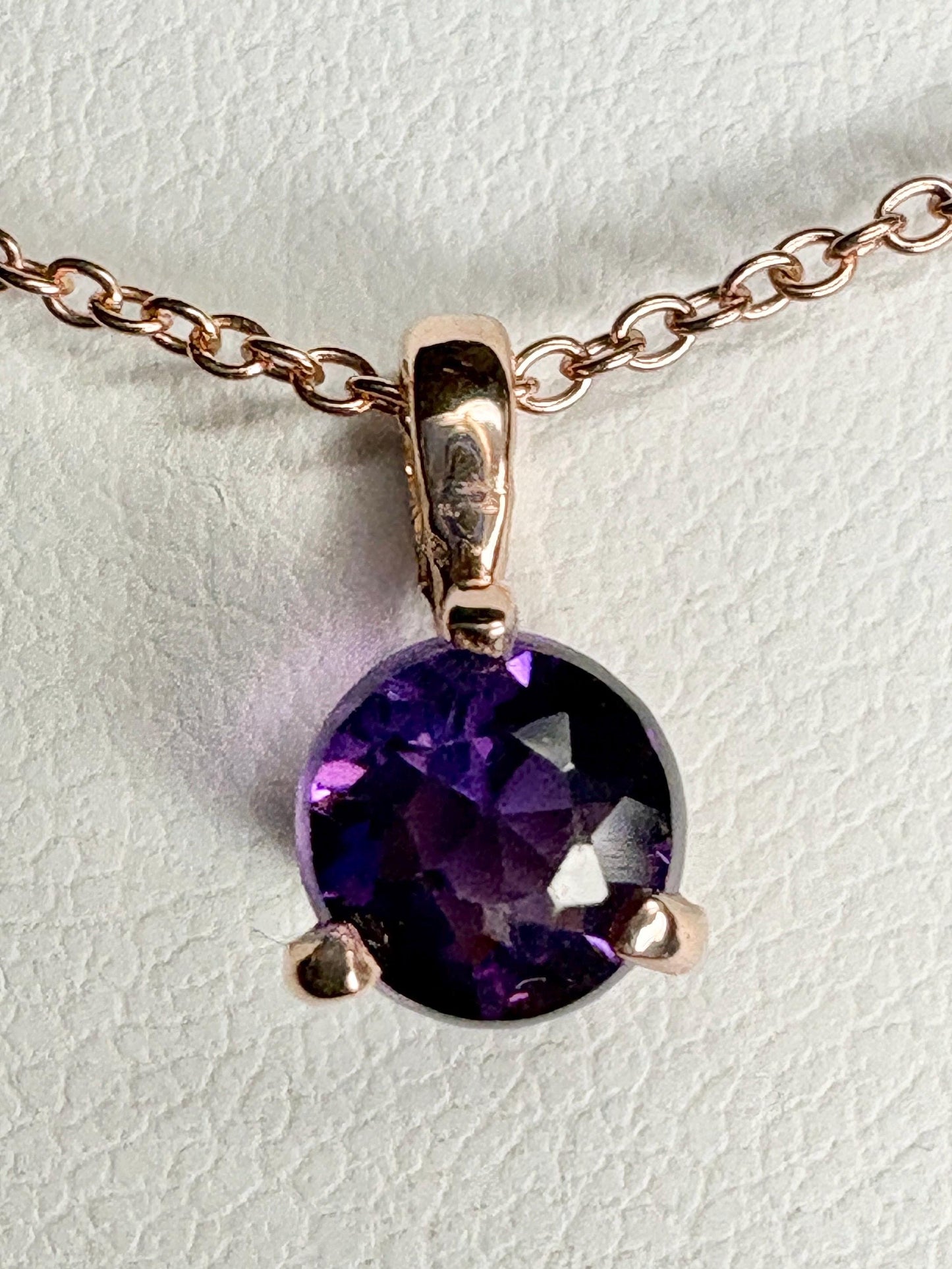 Arizona Amethyst Four Peaks Solitaire Pendant Necklace in Solid 14k Rose Gold 18" - NewLifeJewelryVault