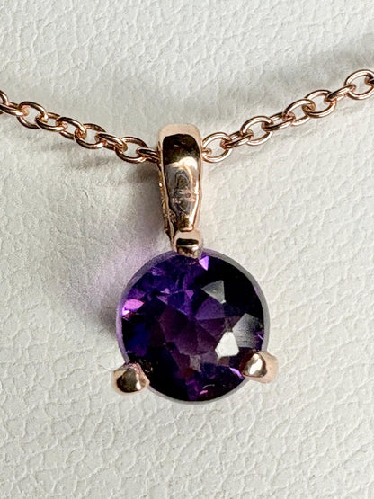 Arizona Amethyst Four Peaks Solitaire Pendant Necklace in Solid 14k Rose Gold 18" - NewLifeJewelryVault