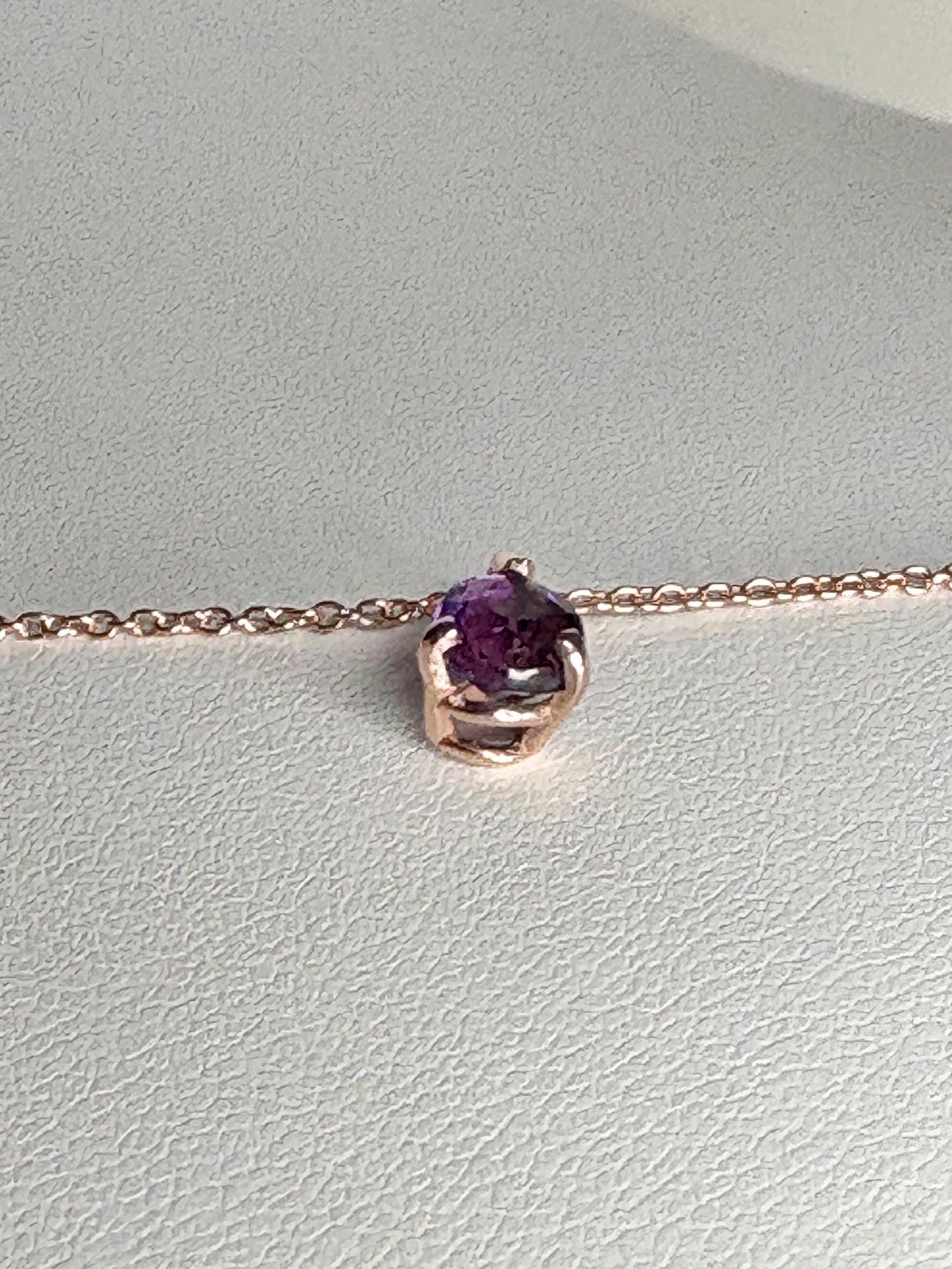 Arizona Amethyst Four Peaks Solitaire Pendant Necklace in Solid 14k Rose Gold 18" - NewLifeJewelryVault