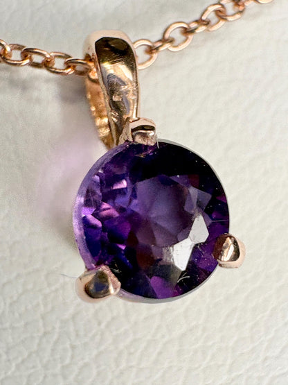 Arizona Amethyst Four Peaks Solitaire Pendant Necklace in Solid 14k Rose Gold 18" - NewLifeJewelryVault