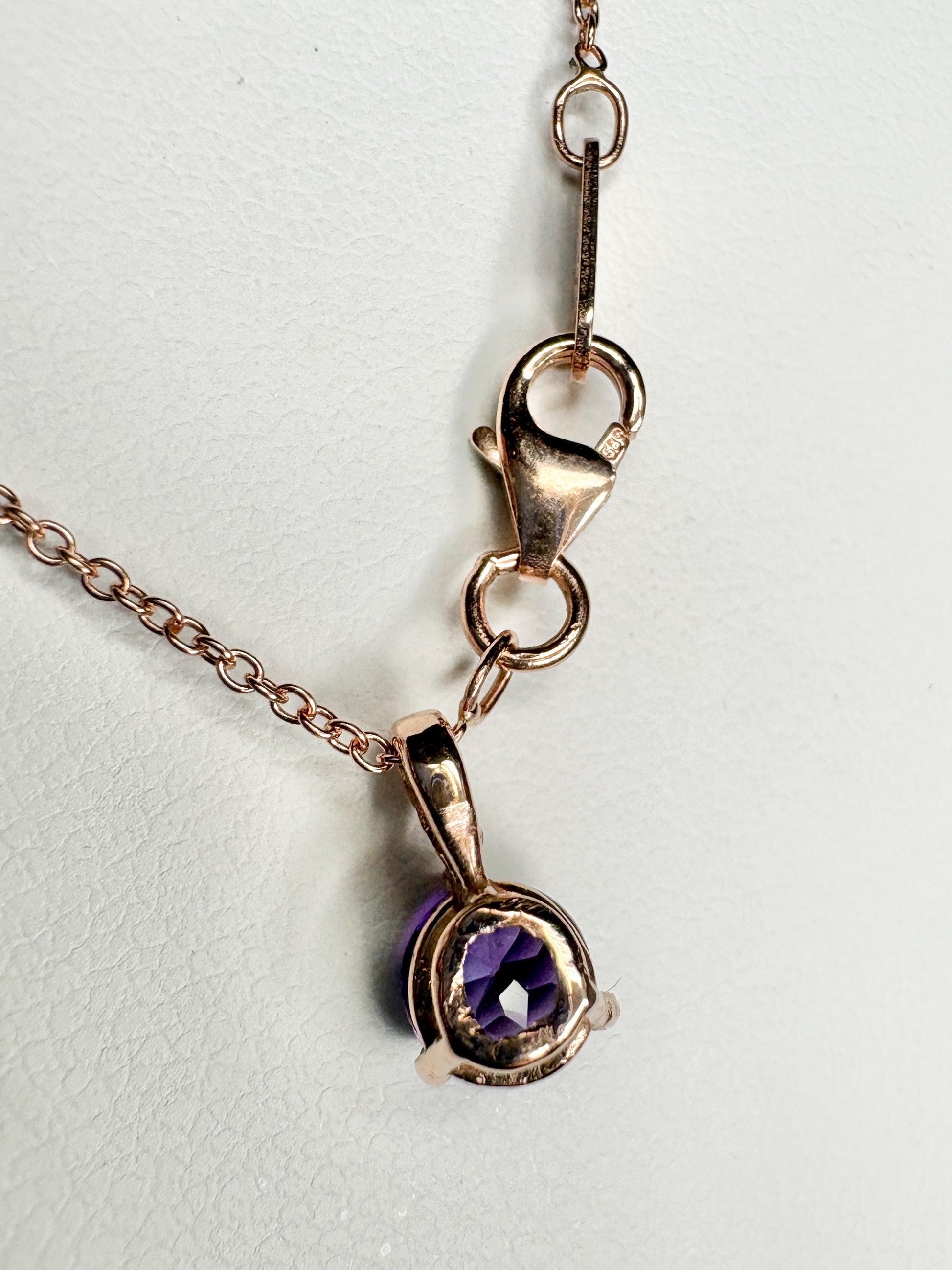 Arizona Amethyst Four Peaks Solitaire Pendant Necklace in Solid 14k Rose Gold 18" - NewLifeJewelryVault