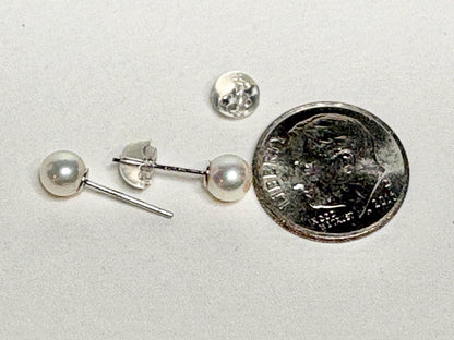 Akoya Cultured Pearl Stud Earrings in Sterling Silver 5.2mm - NewLifeJewelryVault