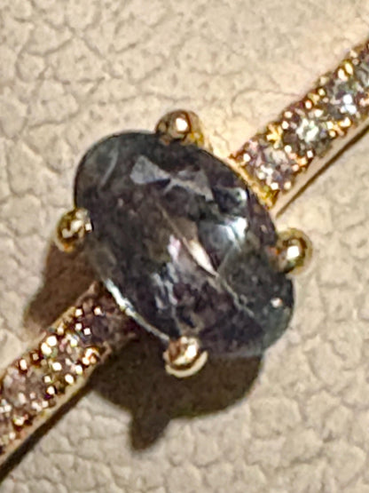 Natural Alexandrite and Diamond THIN Band Ring Solid 18k Gold size 6.5 - NewLifeJewelryVault