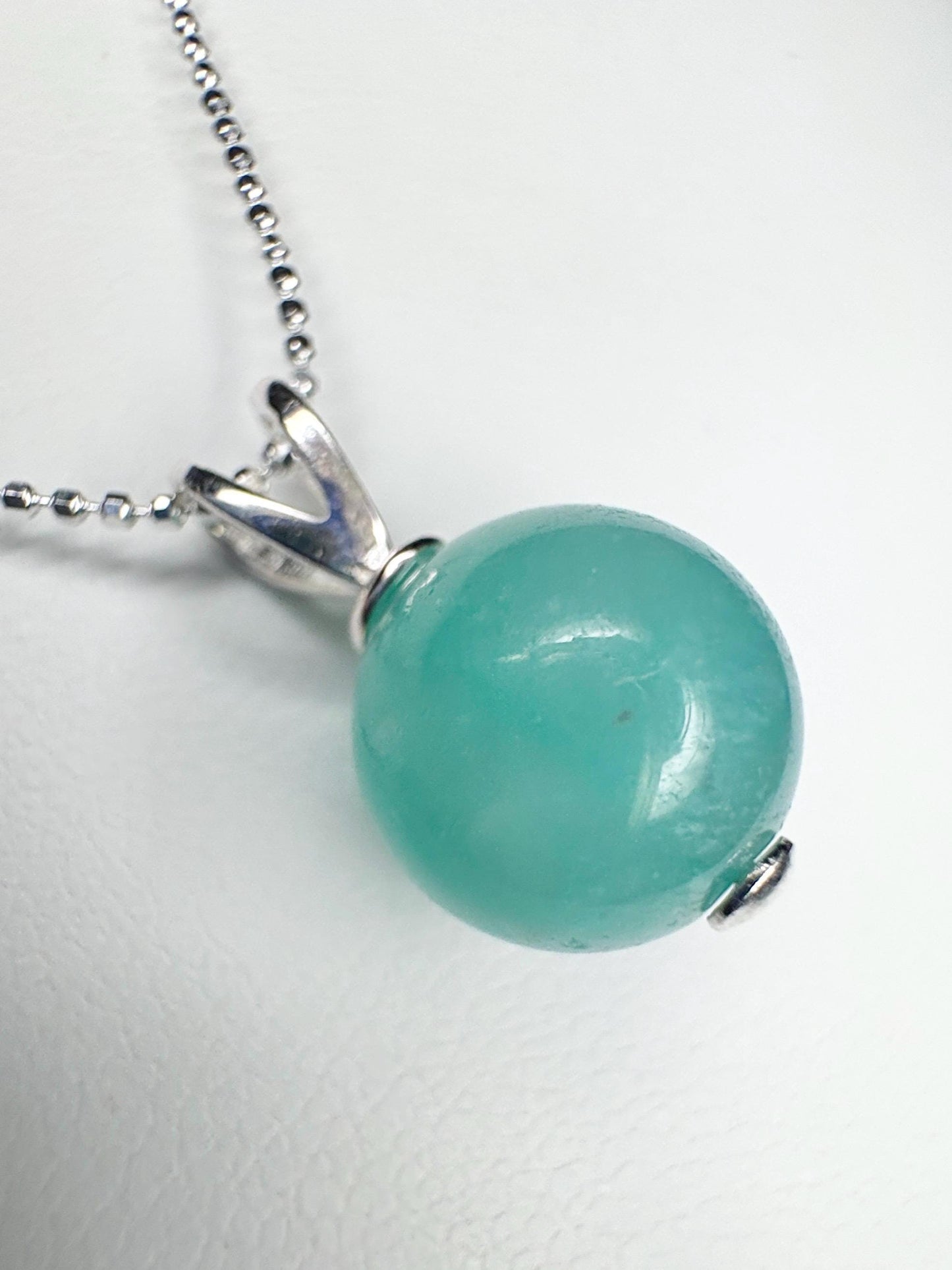 Brazilian Unheated Amazonite Bead Pendant Necklace Sterling Silver Ball Chain 18" - NewLifeJewelryVault