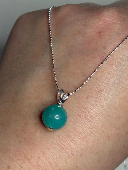 Brazilian Unheated Amazonite Bead Pendant Necklace Sterling Silver Ball Chain 18" - NewLifeJewelryVault