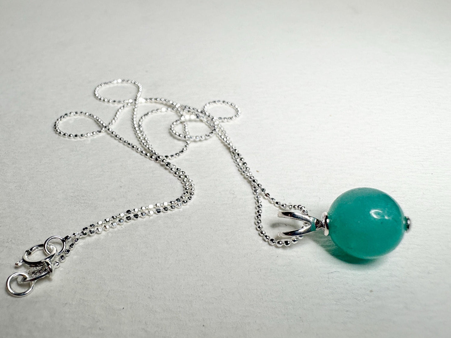 Brazilian Unheated Amazonite Bead Pendant Necklace Sterling Silver Ball Chain 18" - NewLifeJewelryVault