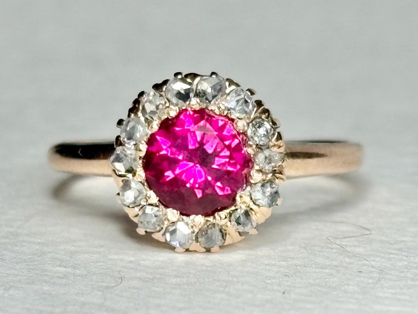 Antique Lab Grown Ruby Natural Diamond Halo Ring Solid 10k Gold size 6.25 - NewLifeJewelryVault
