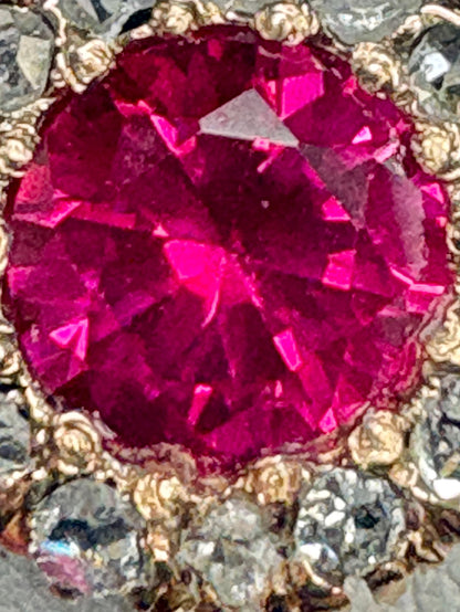 Antique Lab Grown Ruby Natural Diamond Halo Ring Solid 10k Gold size 6.25 - NewLifeJewelryVault