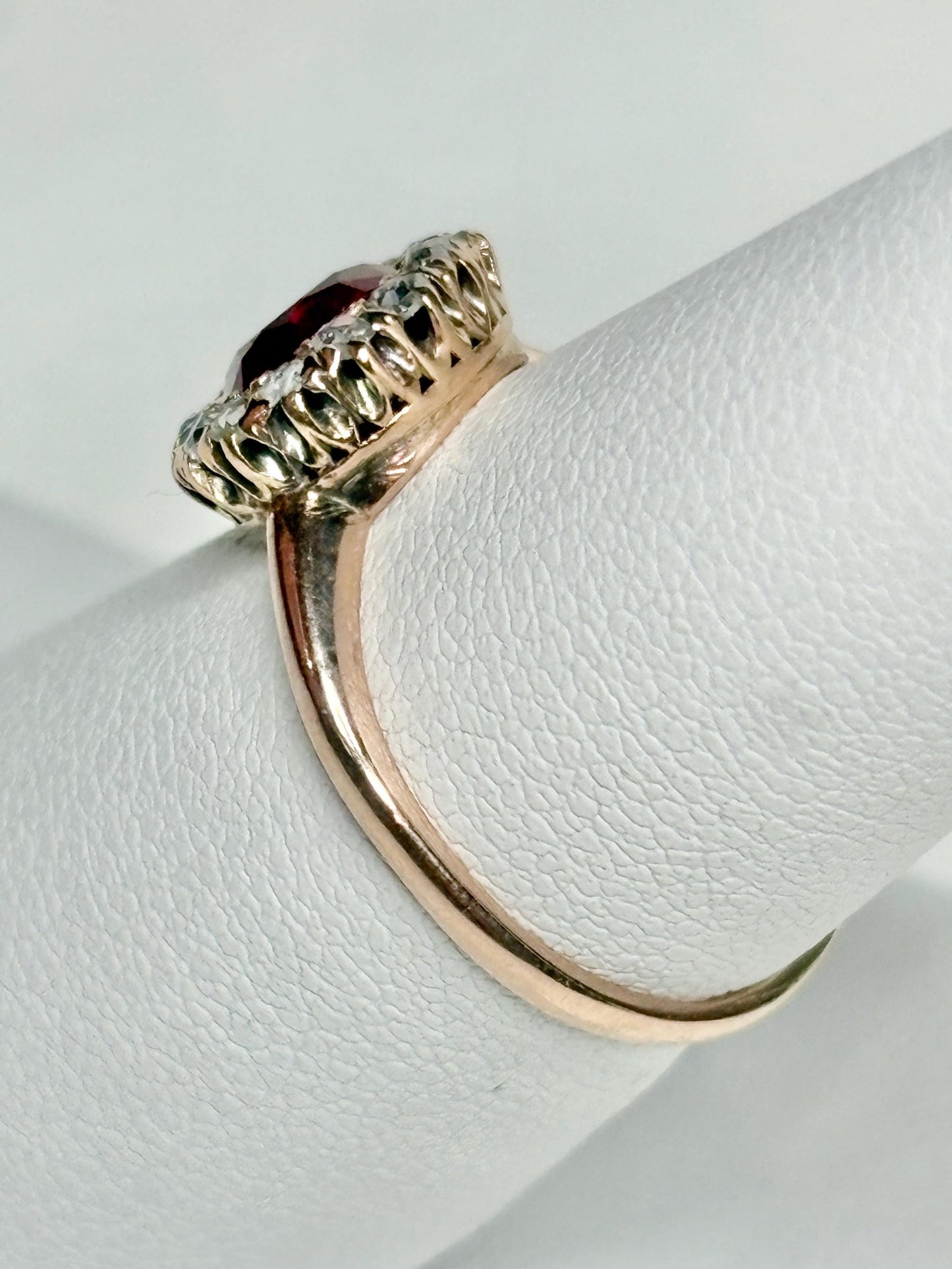 Antique Lab Grown Ruby Natural Diamond Halo Ring Solid 10k Gold size 6.25 - NewLifeJewelryVault