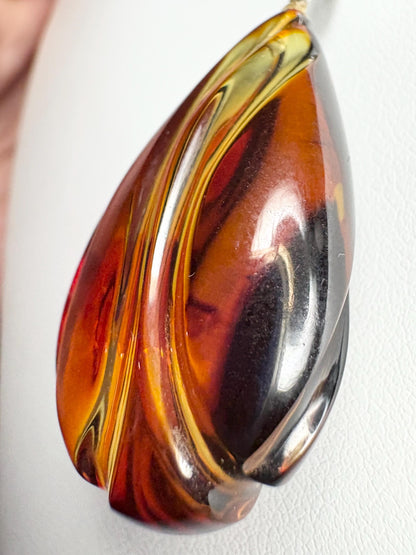 Baltic Amber Carved Pendant Necklace Sterling Silver 18" - NewLifeJewelryVault