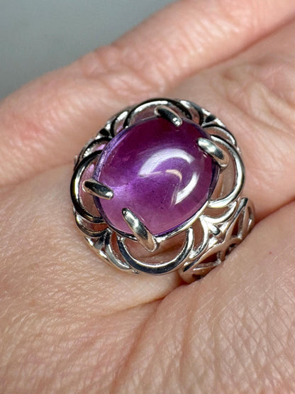 Amethyst Arizona Four Peaks Cabochon Unique Floral Ring Sterling Silver size 7 - NewLifeJewelryVault