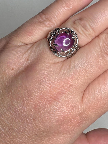 Amethyst Arizona Four Peaks Cabochon Unique Floral Ring Sterling Silver size 7 - NewLifeJewelryVault