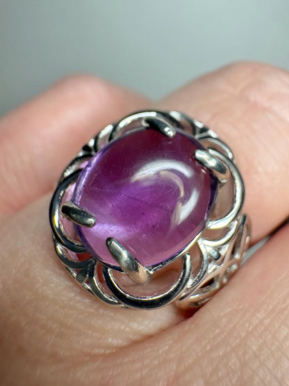 Amethyst Arizona Four Peaks Cabochon Unique Floral Ring Sterling Silver size 7 - NewLifeJewelryVault