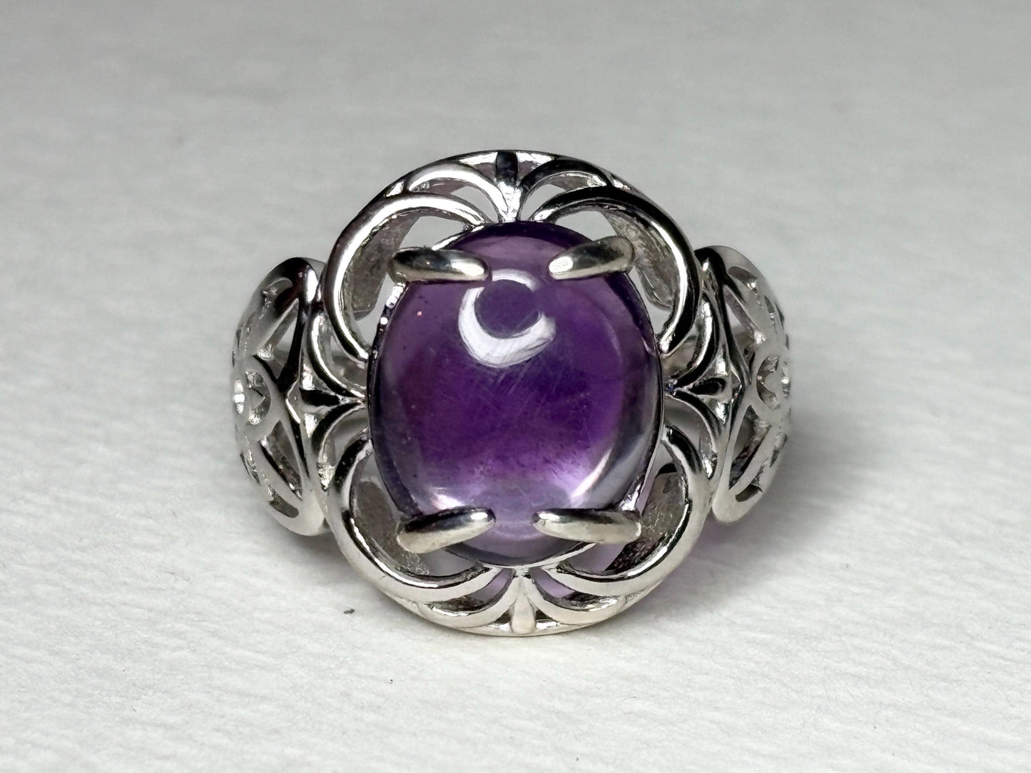 Amethyst Arizona Four Peaks Cabochon Unique Floral Ring Sterling Silver size 7 - NewLifeJewelryVault