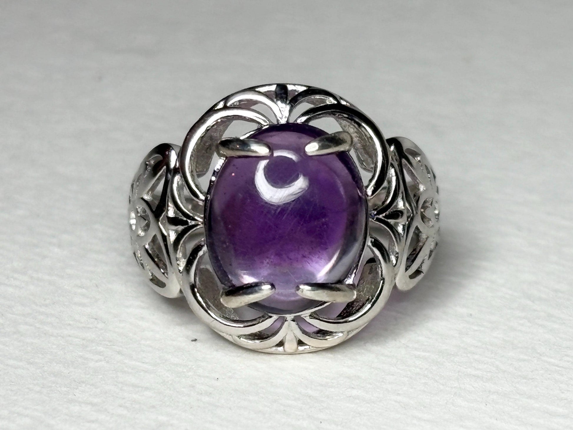 Amethyst Arizona Four Peaks Cabochon Unique Floral Ring Sterling Silver size 7 - NewLifeJewelryVault