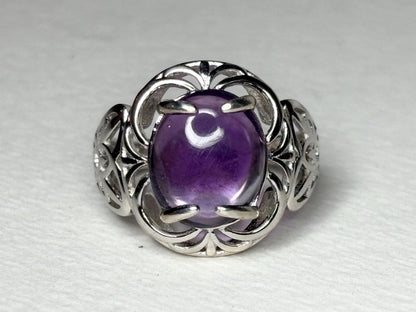 Amethyst Arizona Four Peaks Cabochon Unique Floral Ring Sterling Silver size 7 - NewLifeJewelryVault