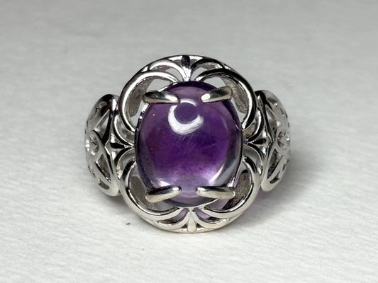 Amethyst Arizona Four Peaks Cabochon Unique Floral Ring Sterling Silver size 7 - NewLifeJewelryVault