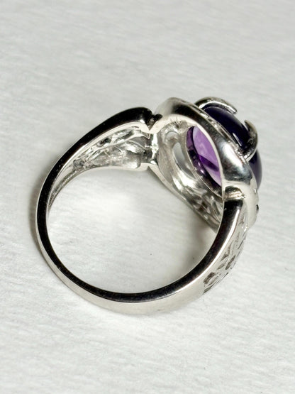 Amethyst Arizona Four Peaks Cabochon Unique Floral Ring Sterling Silver size 7 - NewLifeJewelryVault