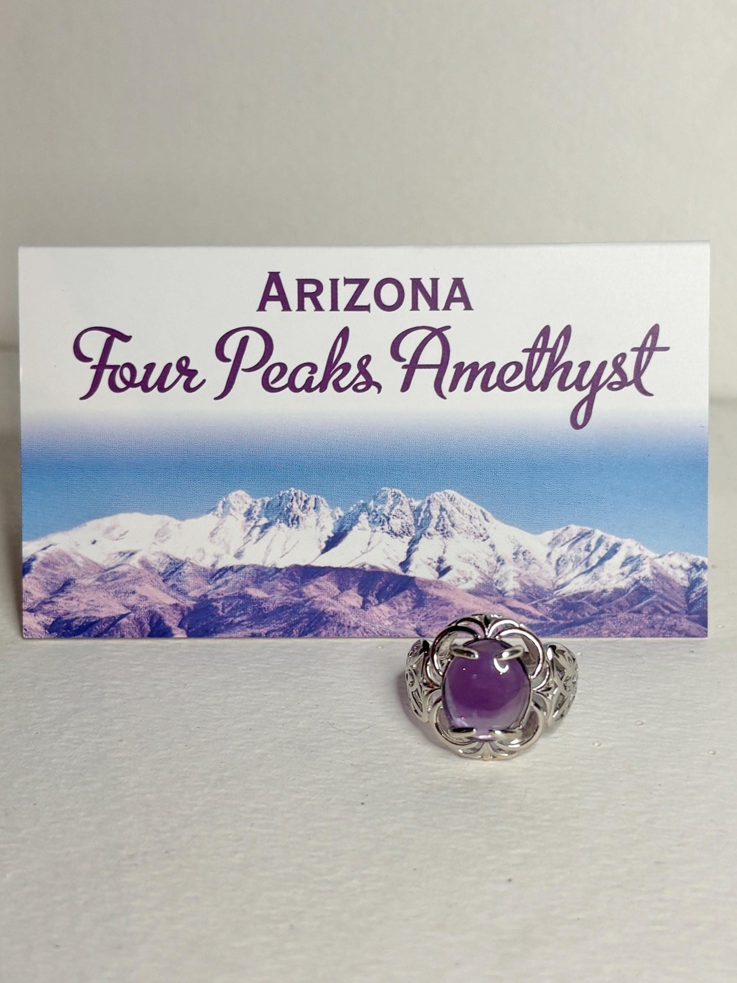 Amethyst Arizona Four Peaks Cabochon Unique Floral Ring Sterling Silver size 7 - NewLifeJewelryVault