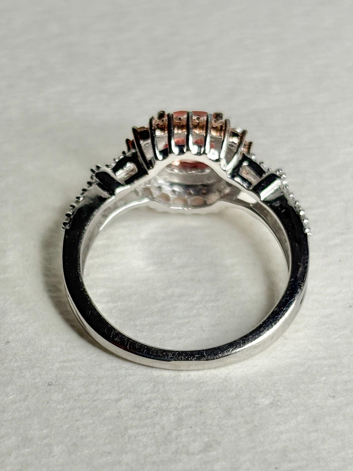 Simulated Morganite Halo Ring in Sterling Silver size 6.75 - NewLifeJewelryVault