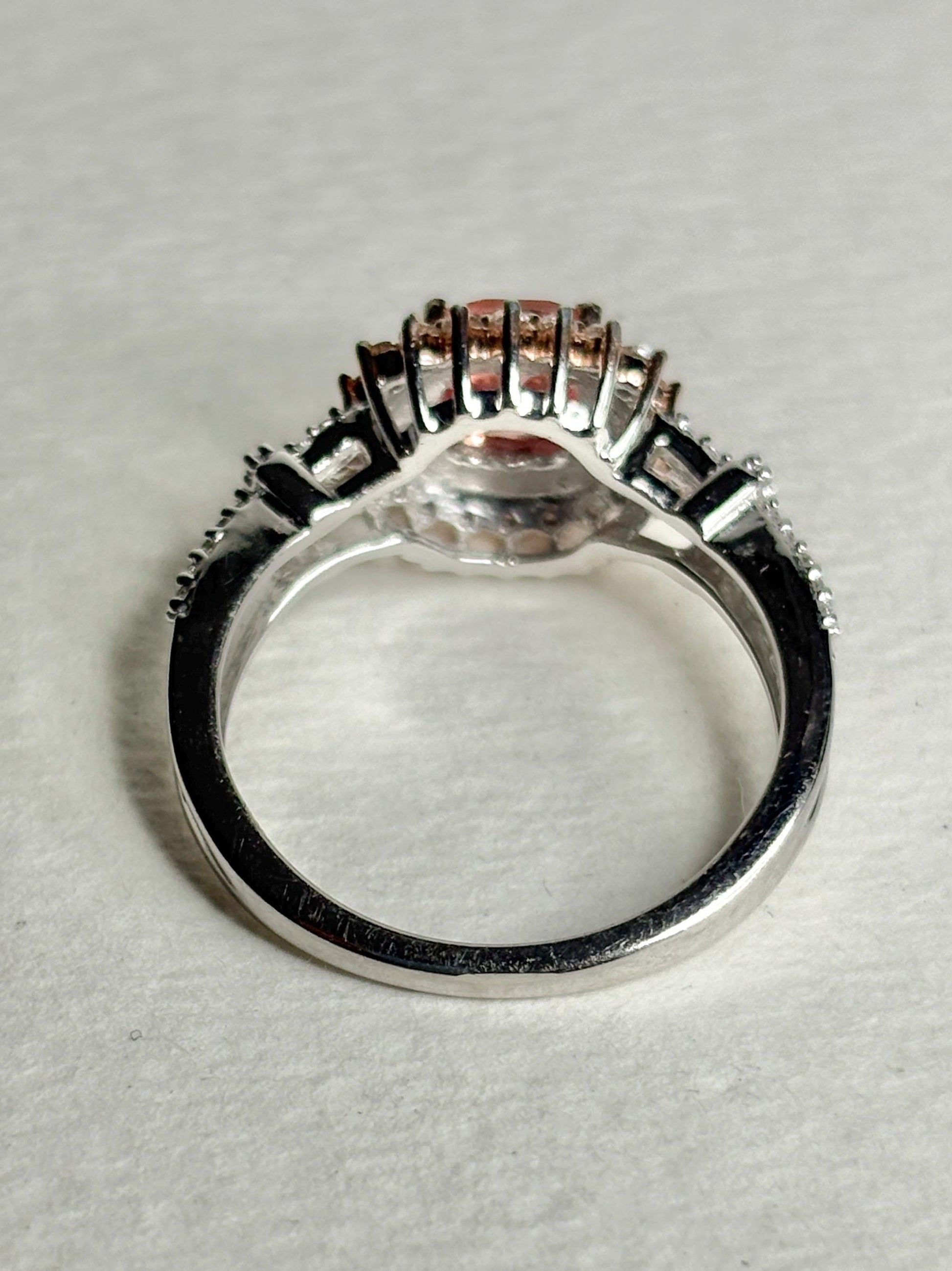 Simulated Morganite Halo Ring in Sterling Silver size 6.75 - NewLifeJewelryVault