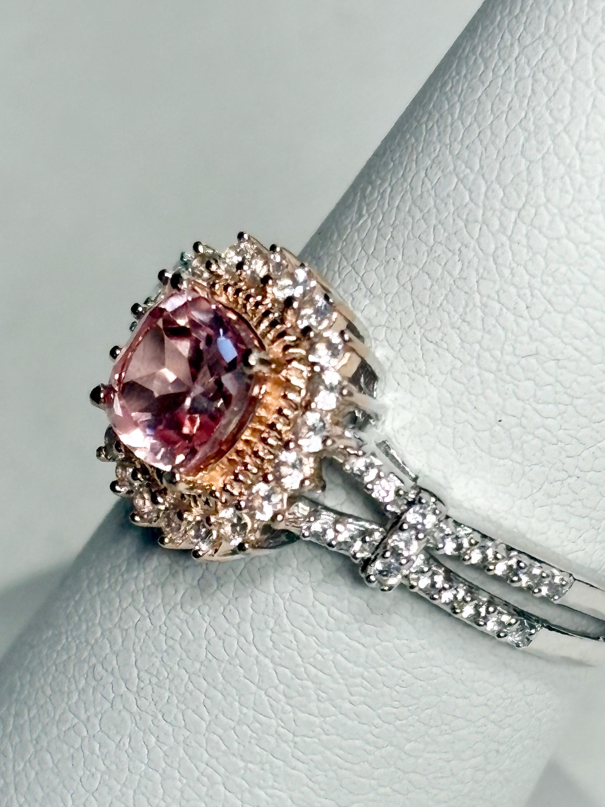 Simulated Morganite Halo Ring in Sterling Silver size 6.75 - NewLifeJewelryVault