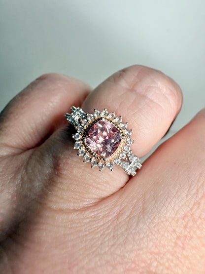 Simulated Morganite Halo Ring in Sterling Silver size 6.75 - NewLifeJewelryVault