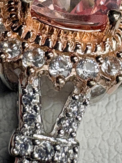 Simulated Morganite Halo Ring in Sterling Silver size 6.75 - NewLifeJewelryVault