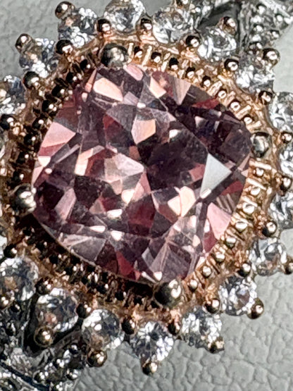 Simulated Morganite Halo Ring in Sterling Silver size 6.75 - NewLifeJewelryVault
