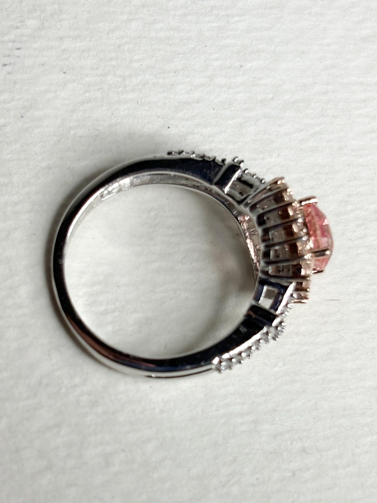 Simulated Morganite Halo Ring in Sterling Silver size 6.75 - NewLifeJewelryVault