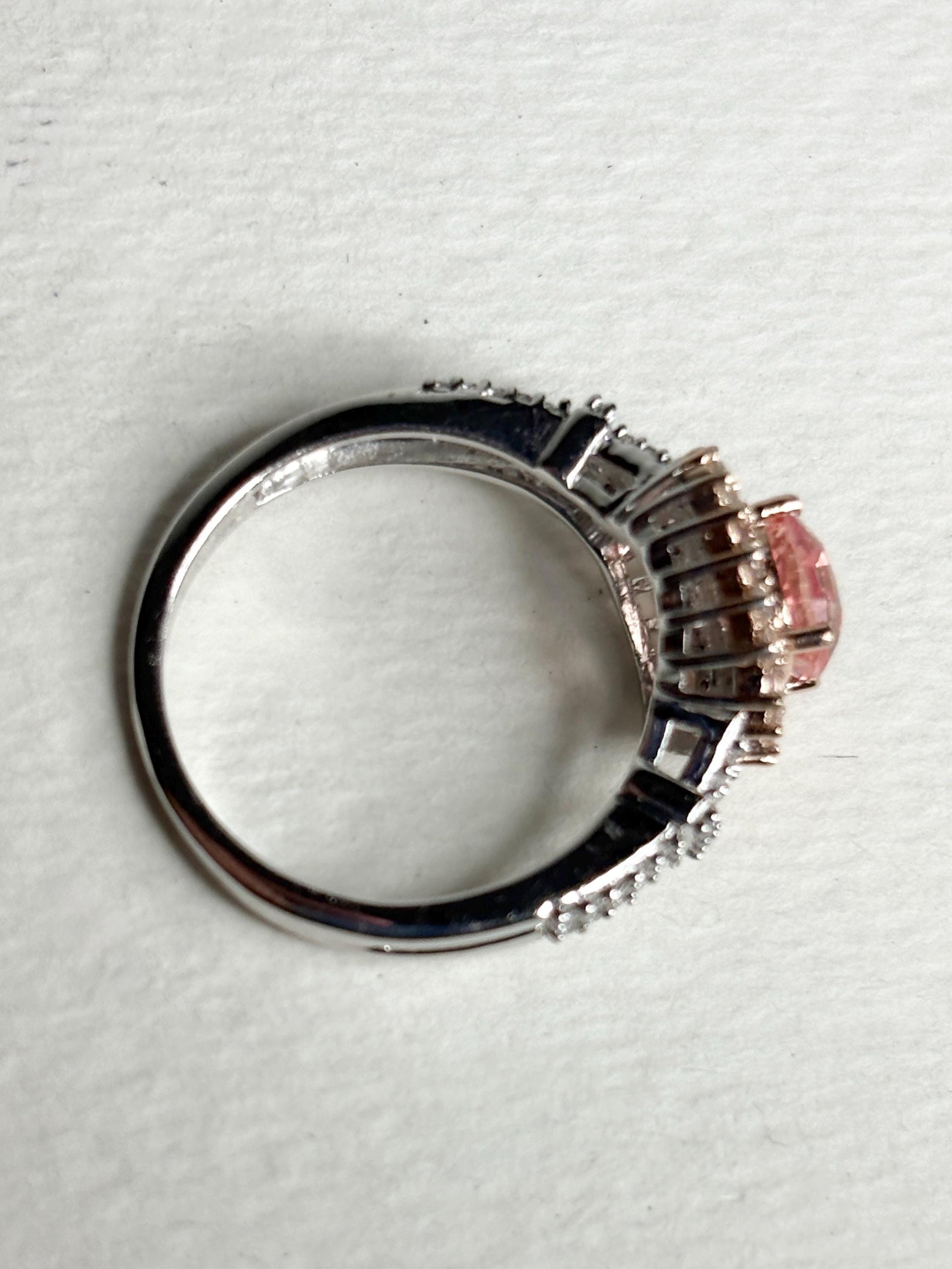 Simulated Morganite Halo Ring in Sterling Silver size 6.75 - NewLifeJewelryVault