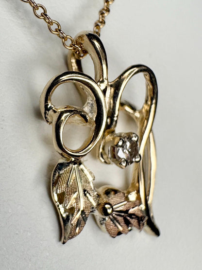 Black Hills Gold Free Form Diamond Heart Pendant Necklace Solid 10k With 14k Chain 18.5" - NewLifeJewelryVault