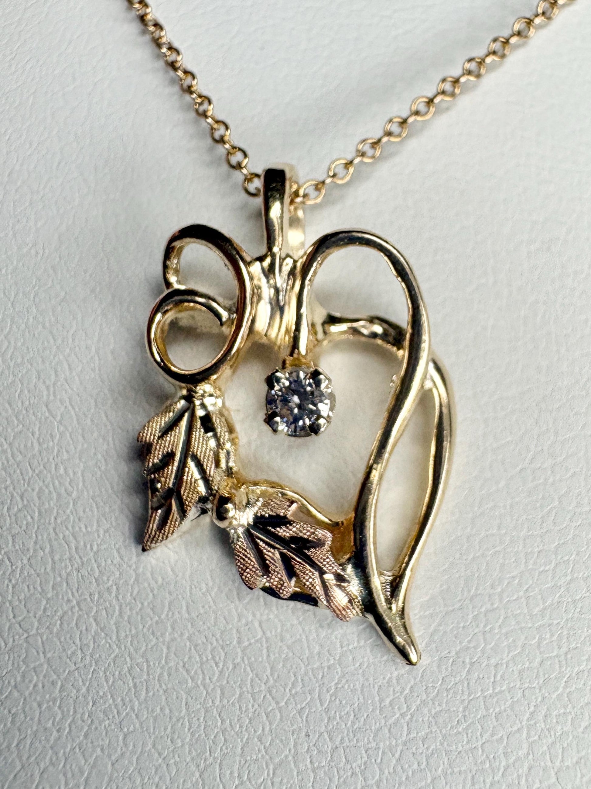 Black Hills Gold Free Form Diamond Heart Pendant Necklace Solid 10k With 14k Chain 18.5" - NewLifeJewelryVault