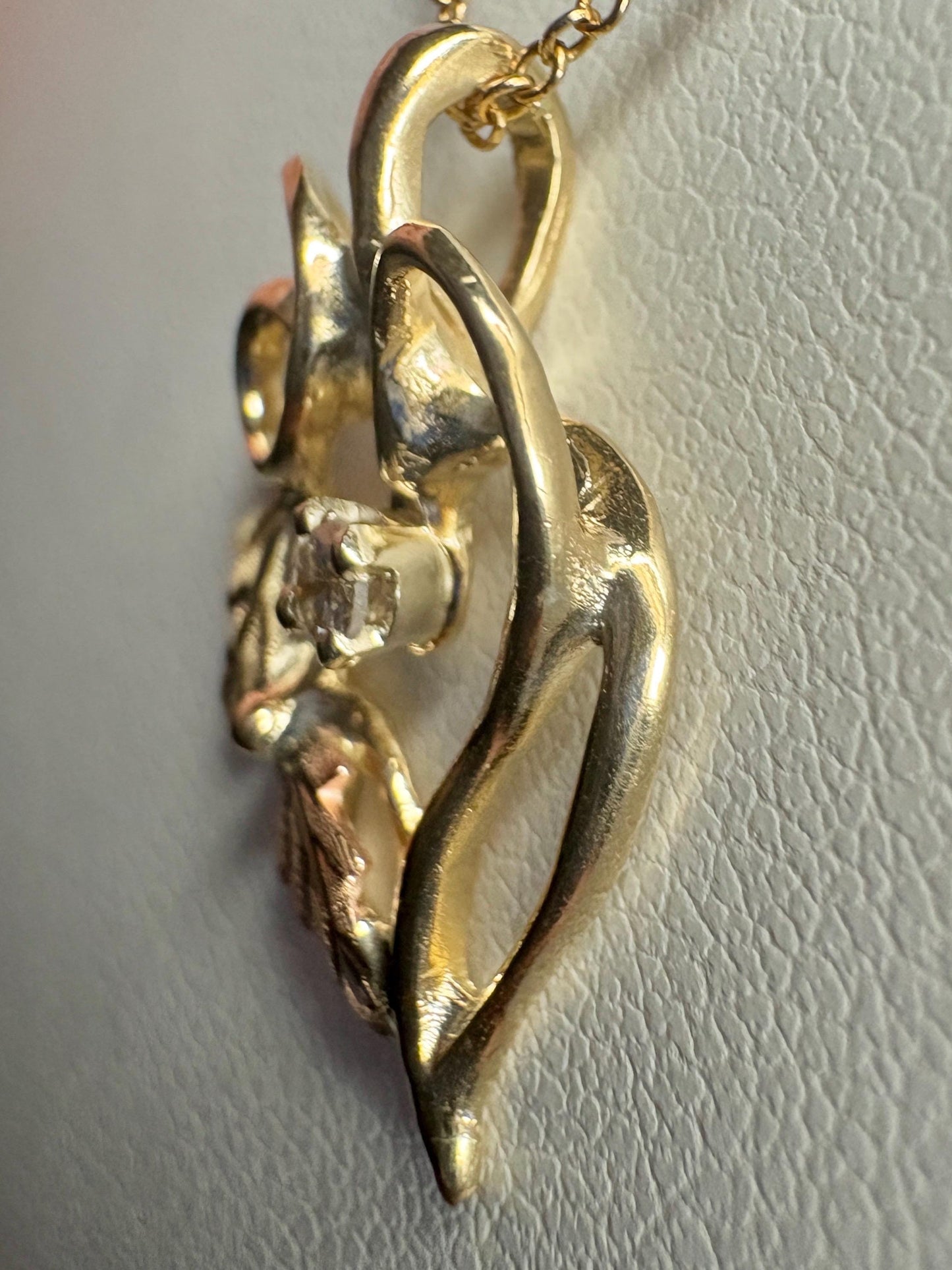 Black Hills Gold Free Form Diamond Heart Pendant Necklace Solid 10k With 14k Chain 18.5" - NewLifeJewelryVault