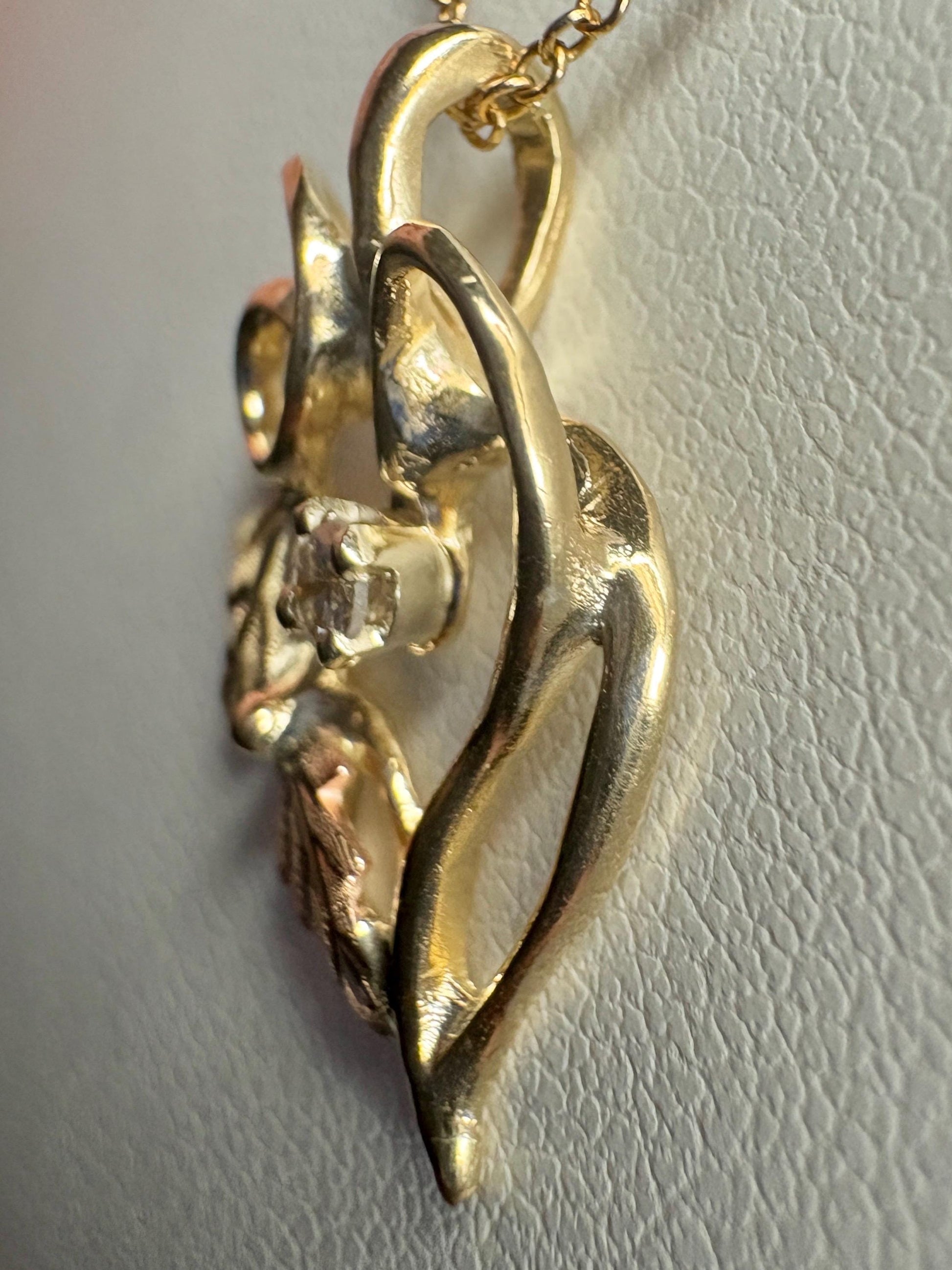 Black Hills Gold Free Form Diamond Heart Pendant Necklace Solid 10k With 14k Chain 18.5" - NewLifeJewelryVault
