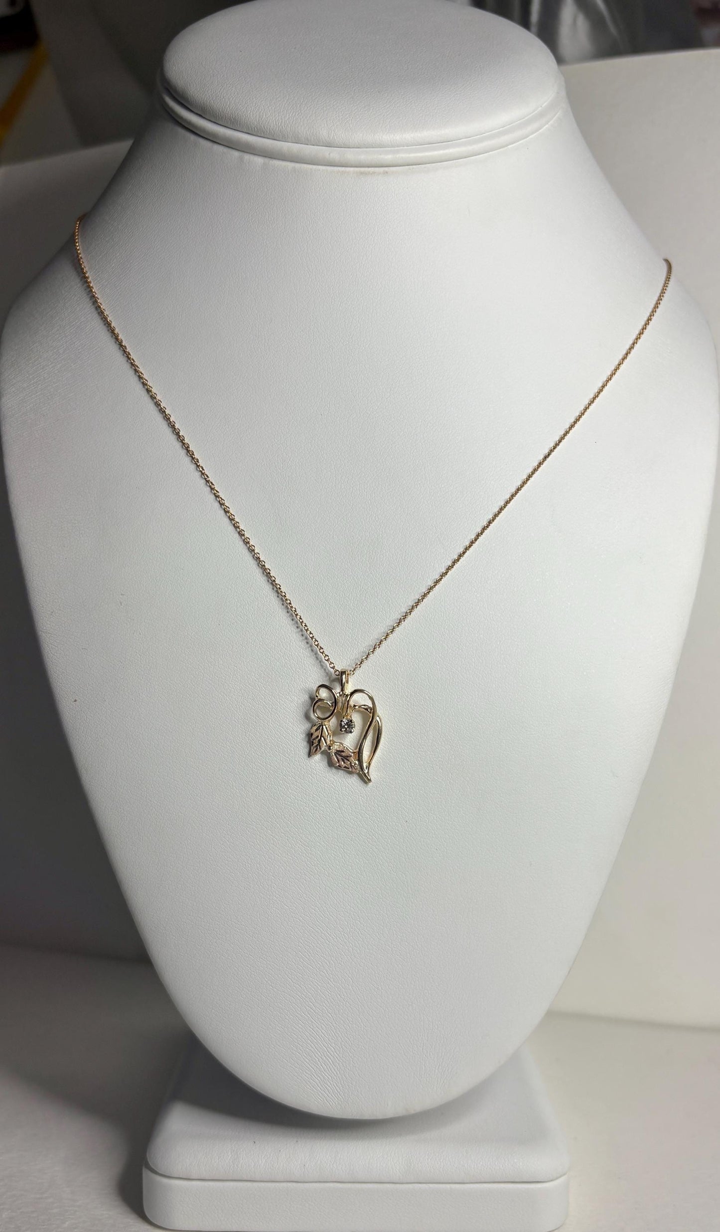 Black Hills Gold Free Form Diamond Heart Pendant Necklace Solid 10k With 14k Chain 18.5" - NewLifeJewelryVault