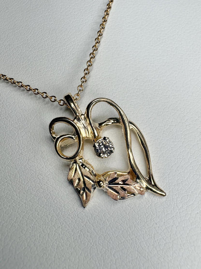 Black Hills Gold Free Form Diamond Heart Pendant Necklace Solid 10k With 14k Chain 18.5" - NewLifeJewelryVault