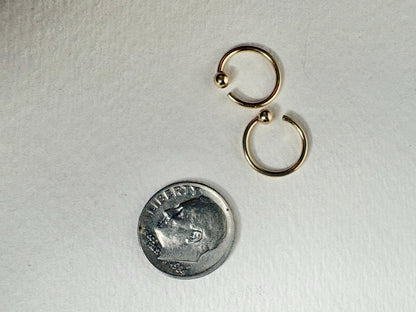 Solid 14k Hoop Piercing 17 gauge 3mm Ball Earring 12.5mm Diameter Tragus Helix - NewLifeJewelryVault