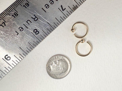 Solid 14k Hoop Piercing 17 gauge 3mm Ball Earring 12.5mm Diameter Tragus Helix - NewLifeJewelryVault
