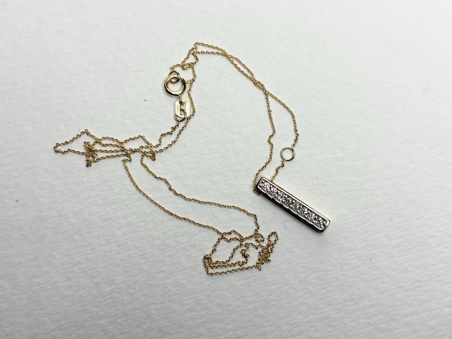Vertical Diamond Maile Scroll Bar Pendant Necklace in Solid 14k Gold Adjustable Chain 16-18" - NewLifeJewelryVault