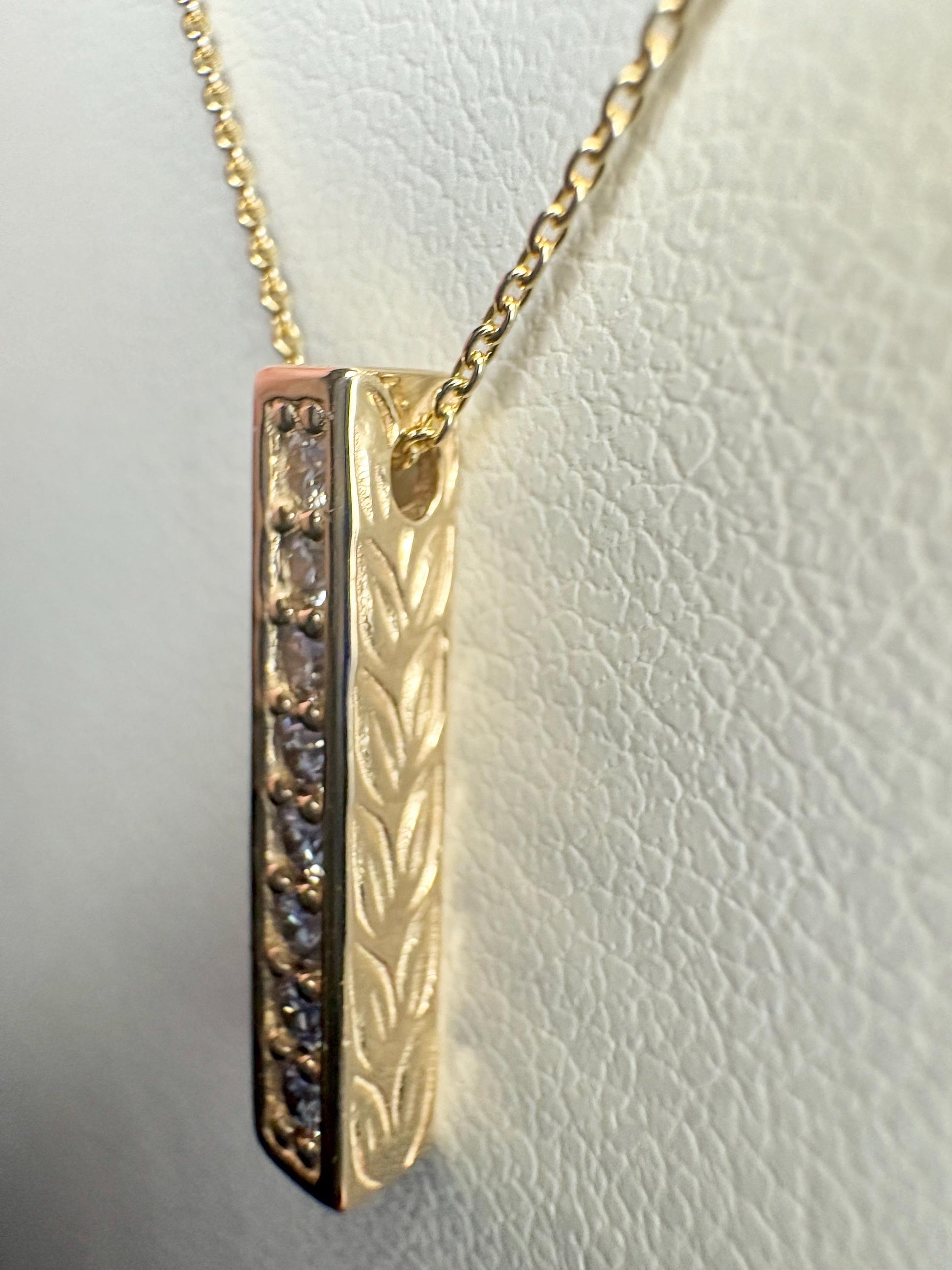 Vertical Diamond Maile Scroll Bar Pendant Necklace in Solid 14k Gold Adjustable Chain 16-18" - NewLifeJewelryVault