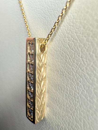 Vertical Diamond Maile Scroll Bar Pendant Necklace in Solid 14k Gold Adjustable Chain 16-18" - NewLifeJewelryVault